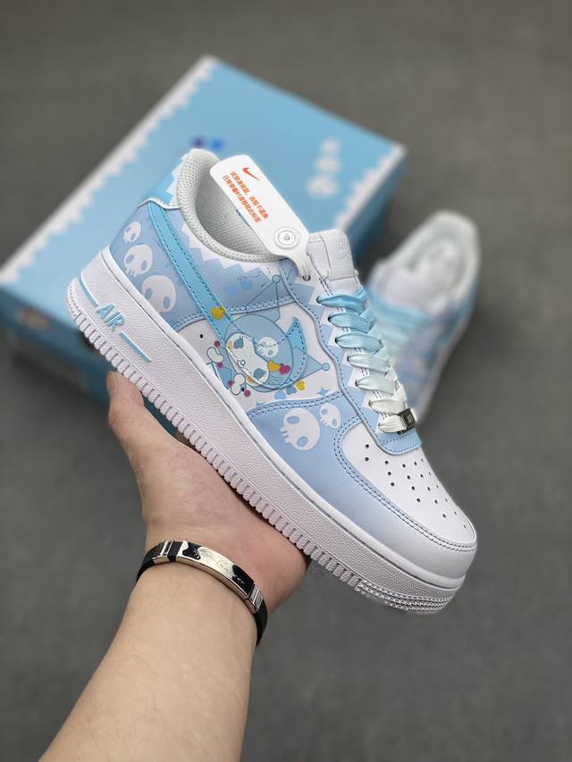 私人定制超限量联名 公司级 Doraemon×Nike Air Force 1 Low小巫女联名款 骷髅头空军一号 渐变白天蓝 低帮休闲板鞋 定制皮料 纯正空军