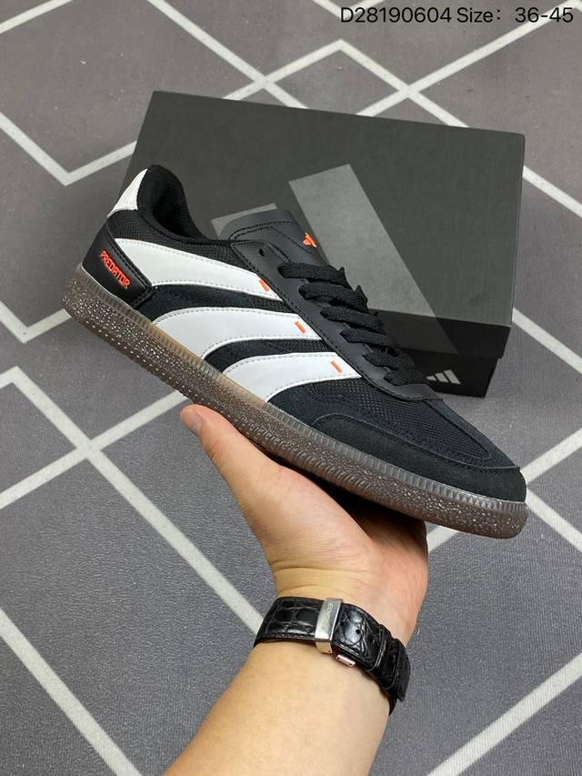 阿迪达斯三叶草adidas Originals Samba Vegan Og桑巴舞系列绅士德训足球风百搭低帮休闲运动板鞋“皮革黑白浅灰焦糖底环保标识”Ig102