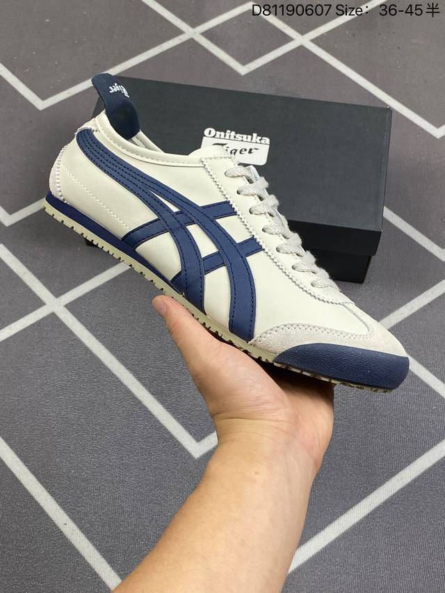 Onitsuka Tiger Mexico 66 板鞋 Mexico 66是鬼冢虎旗下最经典的款式，李小龙最喜欢的一款训练鞋休闲鞋！鞋身特有的虎爪造型logo，