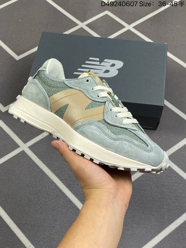 Nb新百伦new Balance Ms327系列低帮复古休闲运动慢跑鞋“解构碳灰石蓝”男女鞋半码制#采用猪巴革组合牛津网织布料鞋面材质#中底高弹eva发泡材质加