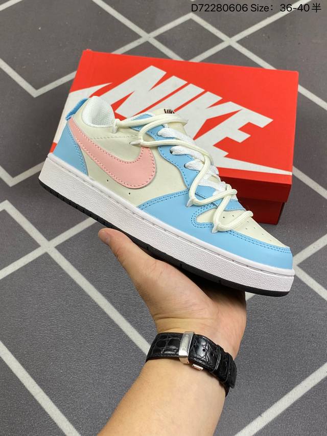 耐克 Nike Court Borough Low 2 Gs 小空军 解构绑带 双鞋带 低帮百搭透气休闲运动板鞋男女鞋，经典耐用的设计，兼顾舒适脚感和出众风范，