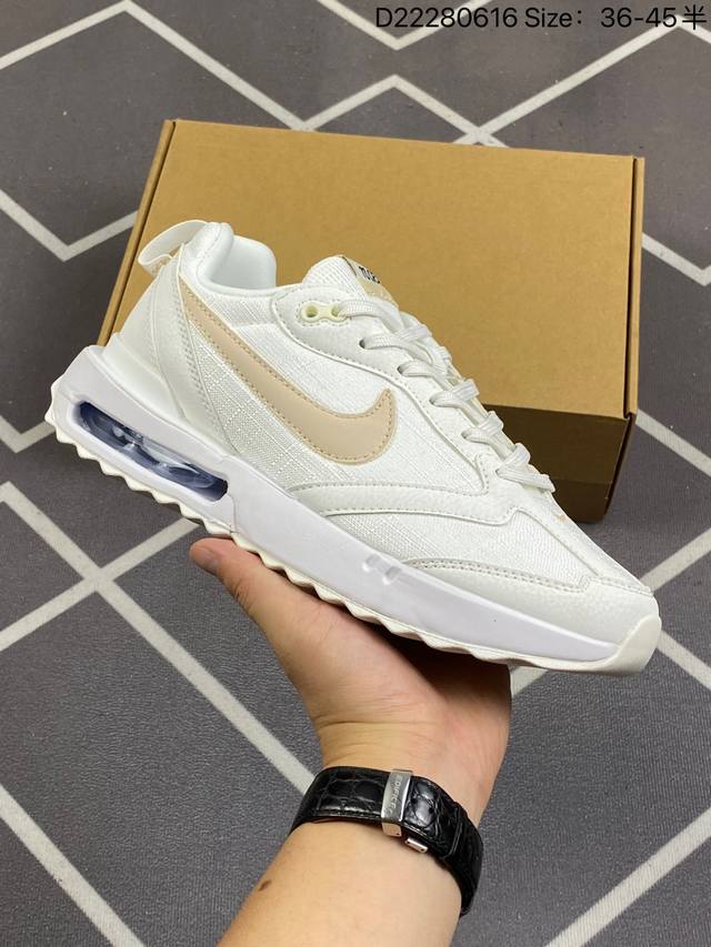 公司级耐克nk Air Max Dawn 黎明系列低帮气垫百搭休闲运动慢跑鞋 采用柔软翻毛皮和透气梭织材料打造利落鞋面 中底和鞋跟融入现代感线条设计 兼具复古风