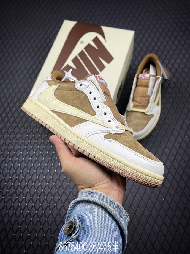 公司级aj1倒勾travis Scott X Air Jordan 1 ” Reverse Mocha “ Aj1乔1 Ts 闪电 联名倒钩 低帮文化篮球鞋 完