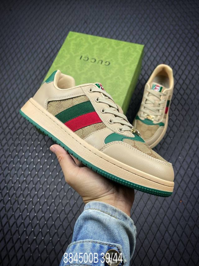 Gucci 轻奢单品 广东品质原厂 高奢古驰gucci Screener Gg High-Top Sneaker休闲潮鞋系列意大利进口超软小牛皮+刺绣搭配 原装