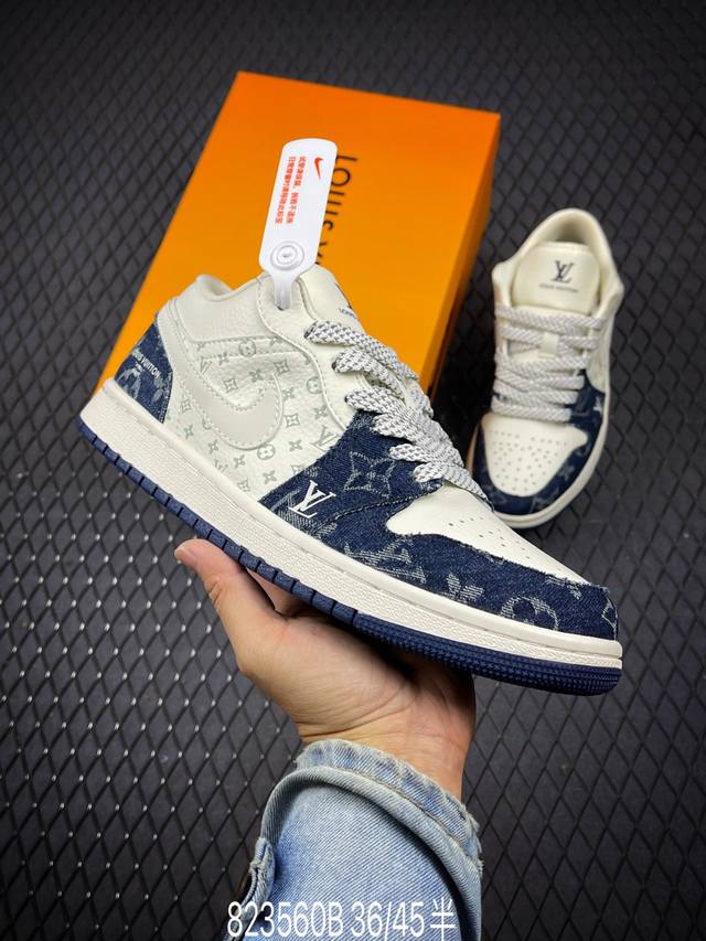 Lv X Air Jordan 1 Low 牛仔蓝 此款主张打破传统的工业化流水线设计限制，以made By Ideas的超级创意为理念，集结众多潮流设计师，结