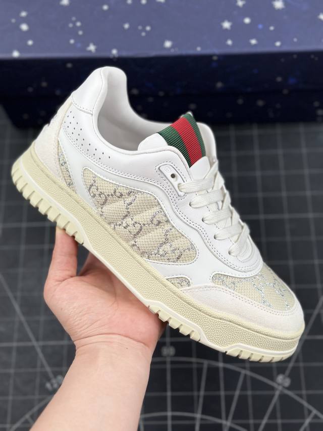 本地 核心私 gucci又开始爆款了！意大利奢侈品牌-古驰gucci Re-Web Leather Sneakers 系列低帮复古百搭训练休闲运动小白板鞋“皮革