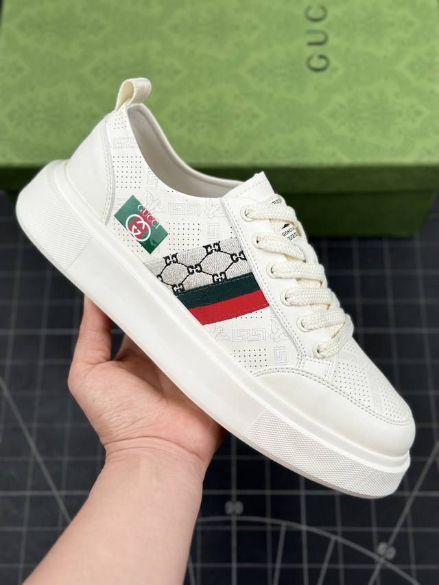 本地 核心私 gucci 轻奢单品 广东品质原厂 高奢古驰gucci Screener Gg High-Top Sneaker休闲潮鞋系列意大利进口超软小牛皮+