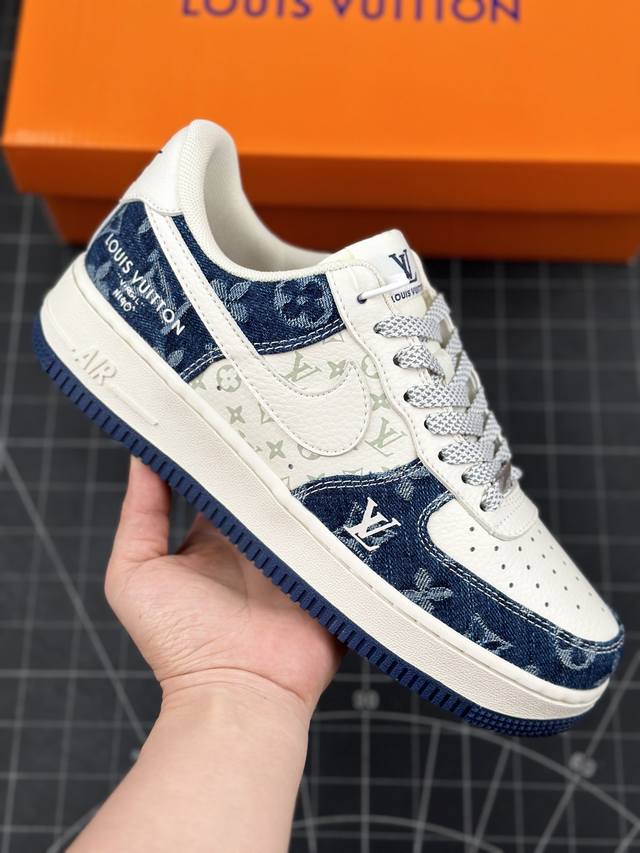 本地 核心私 公司级nike Air Force 1 '07 Low “Lv联名--荧光蓝牛仔”空军一号 中帮 运动休闲鞋 折边针车 工艺难度大 原楦头原纸板