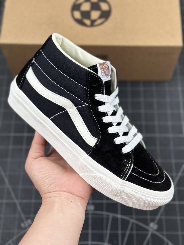 本地 核心私 全新 Eco Theory 生态环保系列,范斯vans Sk8-Mid Black White 系列中帮经典休闲运动硫化滑板板鞋“黑白” 男女鞋真