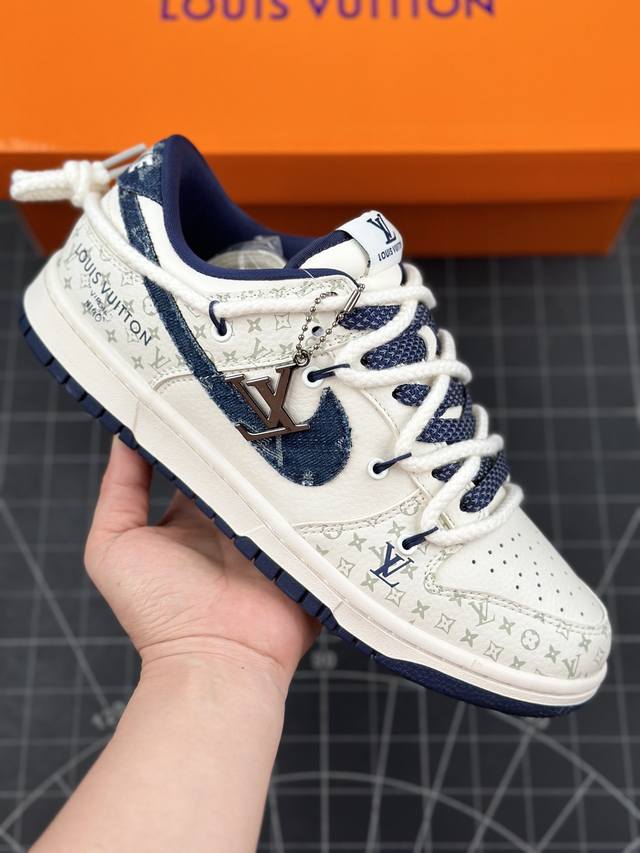 本地 核心私 公司级 Nike Sb Dunk Low“Lv联名 米蓝勾印花” 周年高端定制 低帮休闲板鞋 定制鞋盒 大厂纯原品质出货 超高清洁度 皮料切割干净