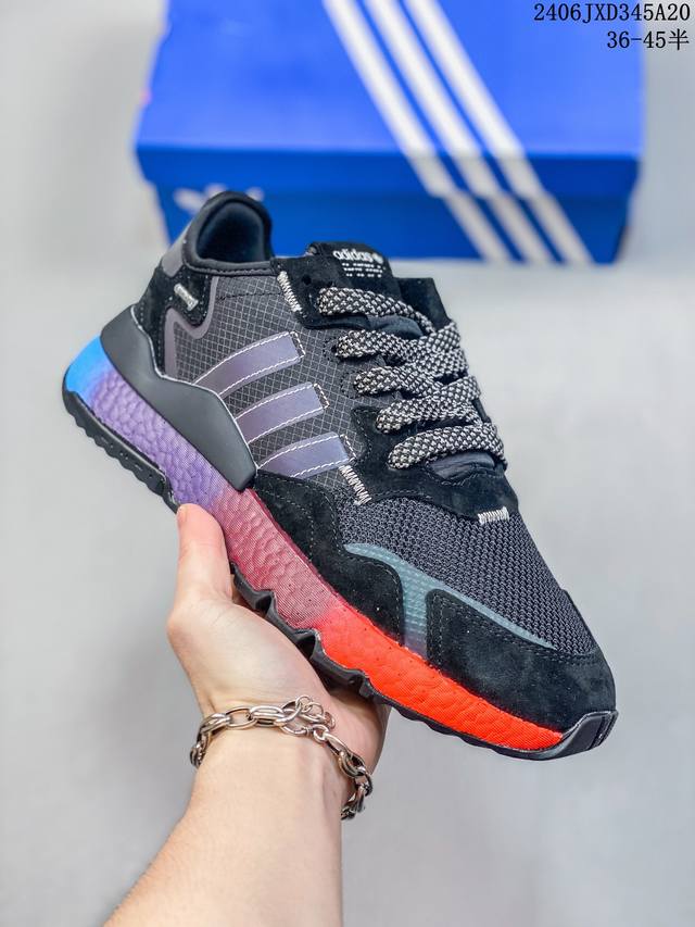 真标阿迪达斯adidas Nite Jogger 2019 Boost 夜行者新配色 复古跑鞋原厂材料 原厂大底 私家独模 网布搭配麂皮拼接打造鞋面 极具复古风