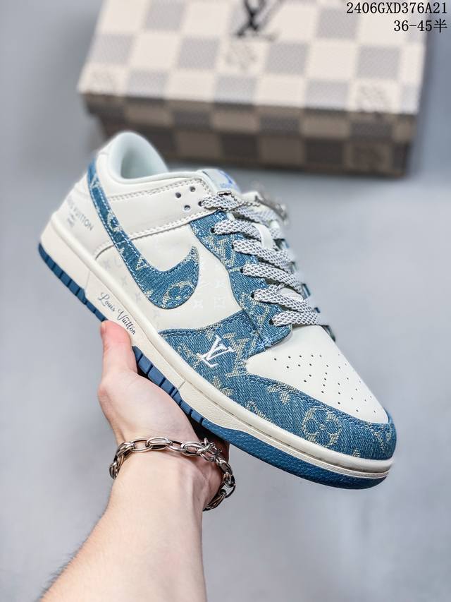 公司级 Nike Sb Dunk Low“Lv联名 浅蓝牛仔” 周年高端定制 低帮休闲板鞋 定制鞋盒 大厂纯原品质出货 超高清洁度 皮料切割干净无任何毛边 细节