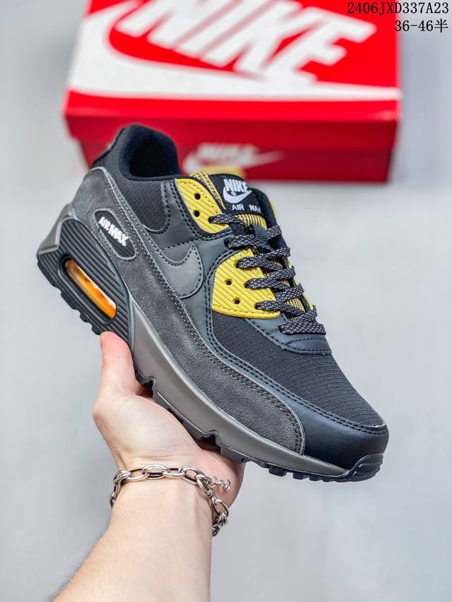 真标耐克nike Air Max 90 经典复古小气垫缓震跑鞋 鞋面由皮和革织物打造，犀利的条线打造出酷劲十的足视觉效果 网布鞋增面强透气性，穿着为极舒适 经可