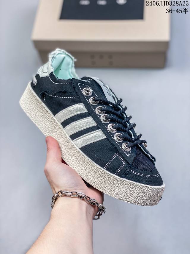 Adidas Adidas Campus 80S X Song For The Mute 最新联名复古破坏工艺帆布鞋 上架实拍原版开发版型，外置耐磨防滑橡透明胶