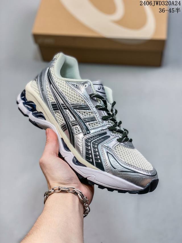 公司级asics Kayano 14亚瑟士 透气网眼鞋面配合部分合成革材质 采用全新ahar+橡胶材质,更加耐磨 户外越野休闲运动跑步鞋。 货号: 1A457-