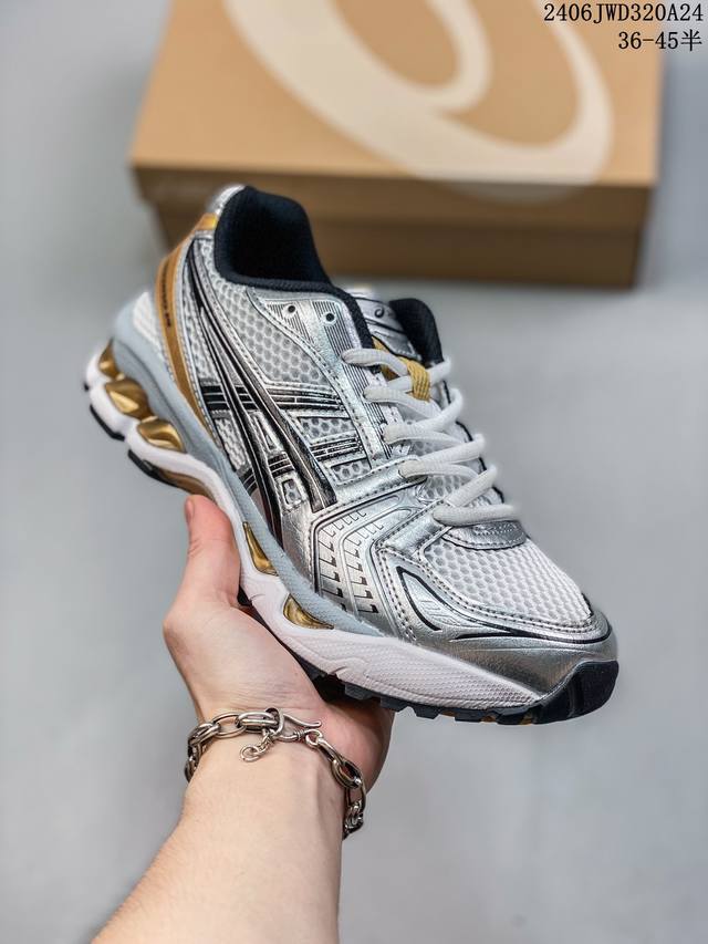 公司级asics Kayano 14亚瑟士 透气网眼鞋面配合部分合成革材质 采用全新ahar+橡胶材质,更加耐磨 户外越野休闲运动跑步鞋。 货号: 1A457-