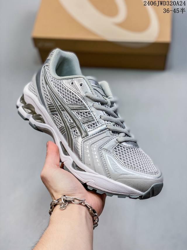 公司级asics Kayano 14亚瑟士 透气网眼鞋面配合部分合成革材质 采用全新ahar+橡胶材质,更加耐磨 户外越野休闲运动跑步鞋。 货号: 1A457-