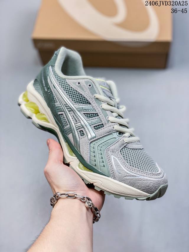 亚瑟士 Asics Gel-Kayano 14 公司级版本运动休闲透气专业缓震慢跑鞋。采用工程弹性双层再生网格密度鞋面材质，后跟3D可视gel缓震乳胶物料，升级