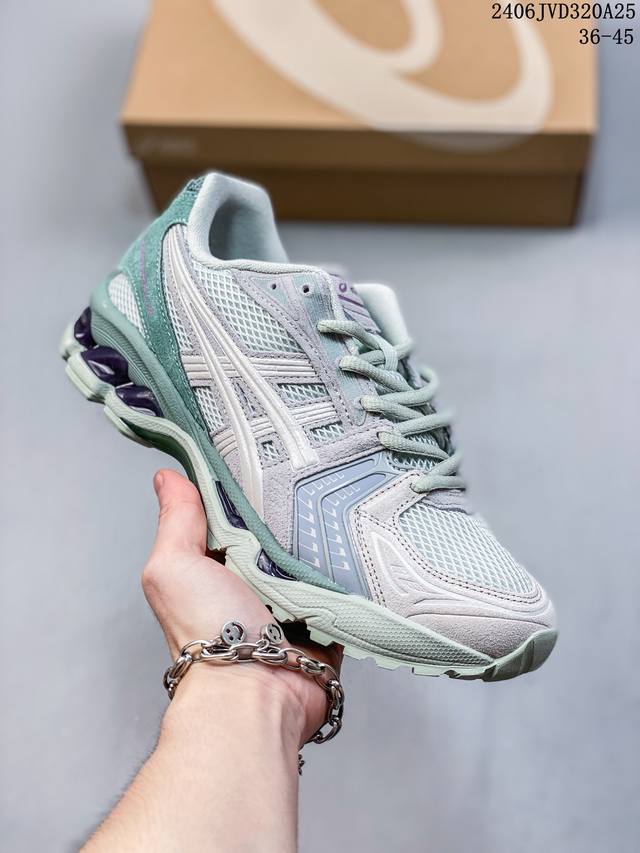 亚瑟士 Asics Gel-Kayano 14 公司级版本运动休闲透气专业缓震慢跑鞋。采用工程弹性双层再生网格密度鞋面材质，后跟3D可视gel缓震乳胶物料，升级