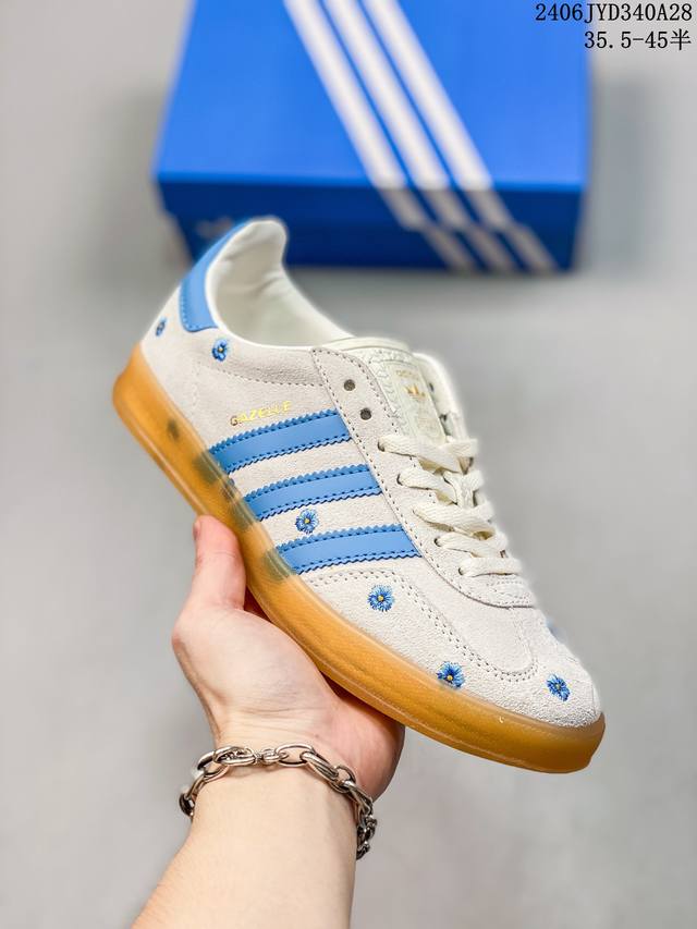 阿迪达斯adidas Originals Gazelle Esquisite Gucci 德训 羚羊系列低帮复古百搭休闲运动板鞋白蓝 小花 61半 35.5-4