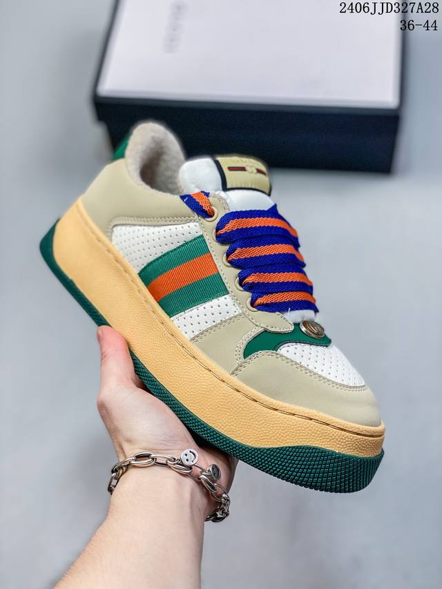 Gucci 古驰 全新厚底脏脏鞋来了意大利时装奢饰品牌 Double Screener Platform Gg Sneaker Low 低帮复古松糕百搭 尺码3