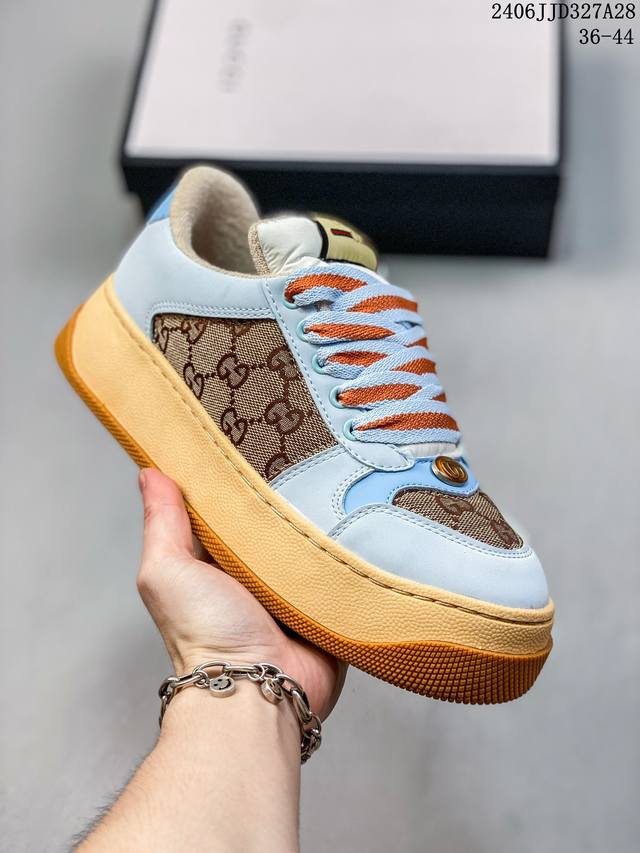 Gucci 古驰 全新厚底脏脏鞋来了意大利时装奢饰品牌 Double Screener Platform Gg Sneaker Low 低帮复古松糕百搭 尺码3