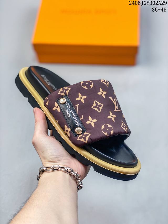 Louis Vuitton 路易威登2024最新爆款魔术贴情侣款厚底拖鞋 06Jgy302A29