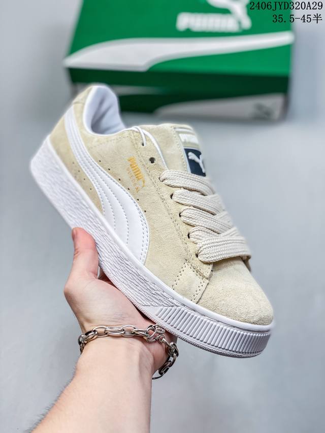 35.5-40半 真标带半码 Puma Suede Platform Cutout Wns 彪马 低帮 黑色 标贴运动鞋鞋款复刻，重温足球文化风潮；近日puma