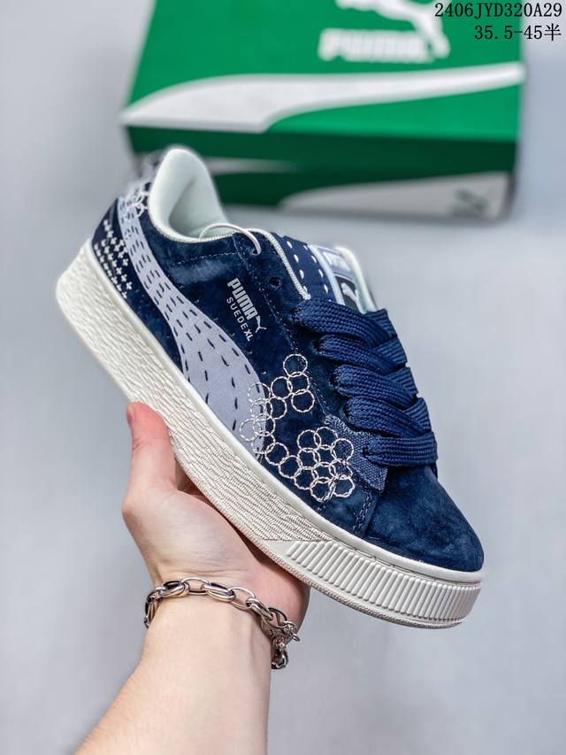 35.5-40半 真标带半码 Puma Suede Platform Cutout Wns 彪马 低帮 黑色 标贴运动鞋鞋款复刻，重温足球文化风潮；近日puma