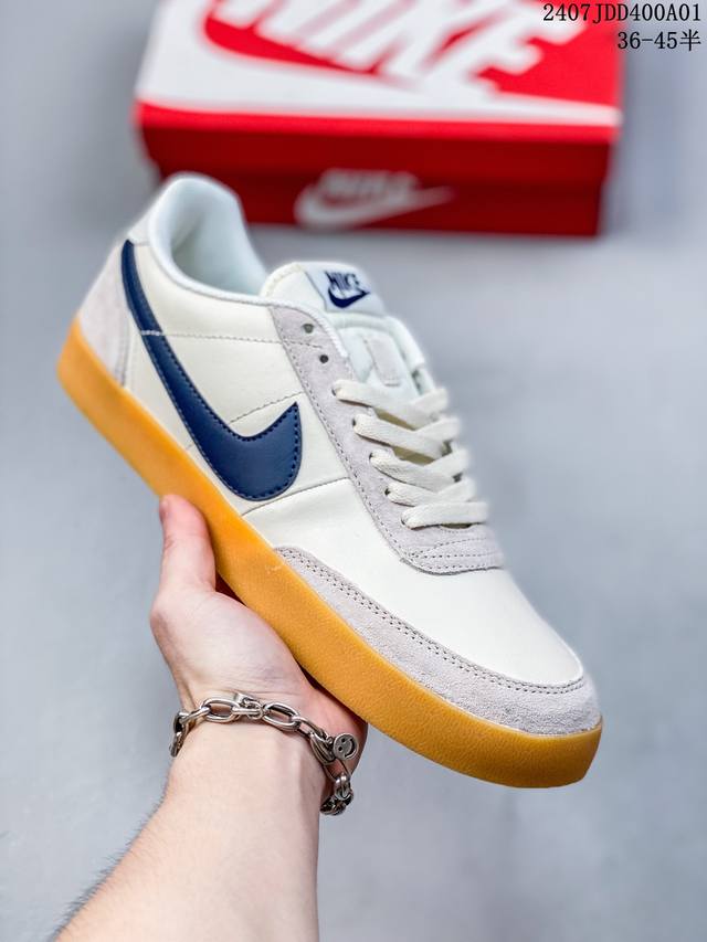 耐克板鞋 生胶米白 复古板鞋j.Crew X Nike 联名 Killshot Ii Leather 男女休闲复古运动鞋。采用米白色皮革制作鞋身，大号swoos