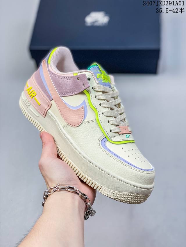 公司级耐克 Nike Air Force 1 Shadow 全新少女系解构主义设计 马卡龙空军一号轻量增高低帮百搭板鞋 #双层轻量eva发泡中底+防滑rb橡胶外