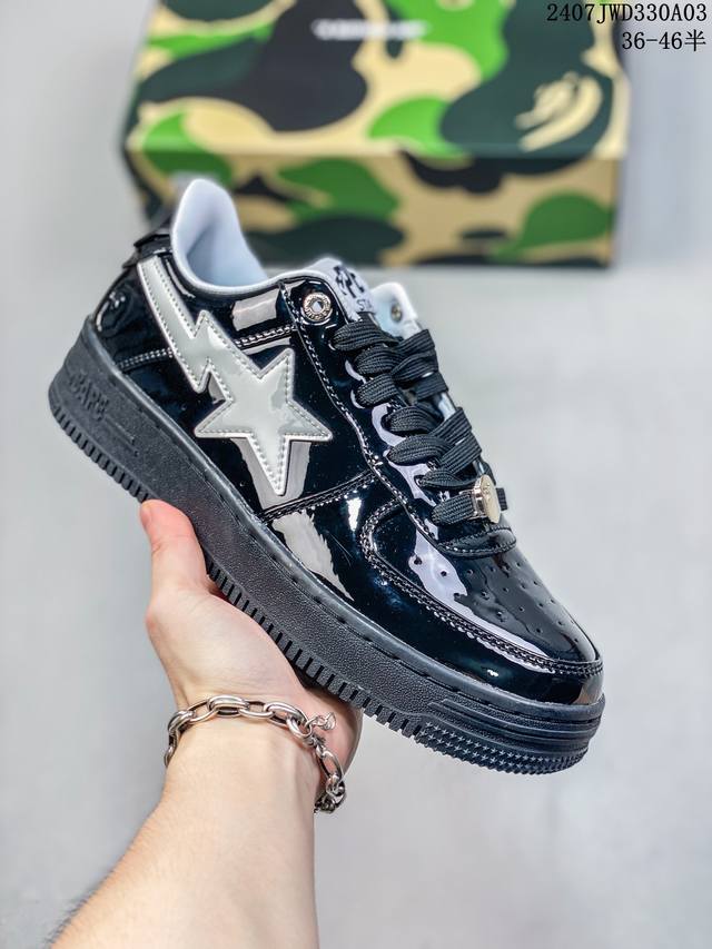 Bape Sta To Low 猿人头经典漆皮低帮运动休闲板鞋 全套原纸板楦头开发 确保原汁原味 市场最完美低趴版型 一比一鞋头弧度高度鞋身弧度 外贸平台指定订