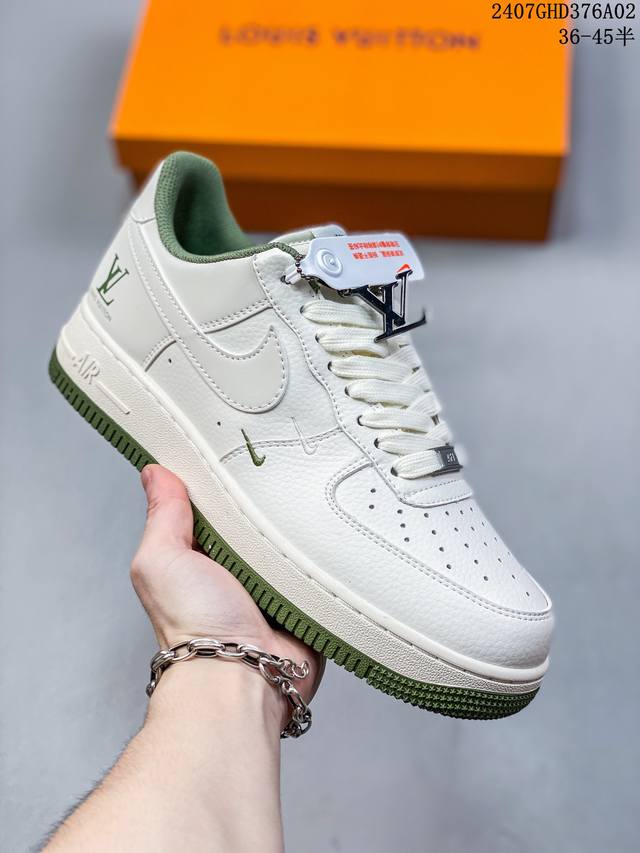 公司级nike Air Force 1 '07 Low “Lv联名--米绿双小勾”空军一号 低帮 运动鞋 休闲鞋 折边针车 工艺难度大 原楦头原纸板 原装鞋盒