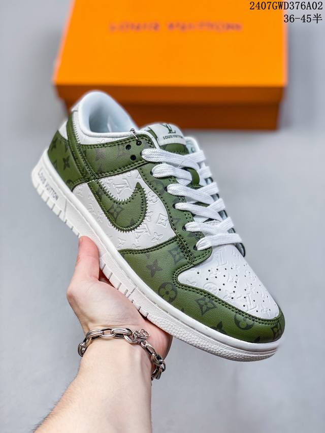 公司级 Nike Sb Dunk Low“Lv联名 浮雕白绿印花” 周年高端定制 低帮休闲板鞋 定制鞋盒 大厂纯原品质出货 超高清洁度 皮料切割干净无任何毛边