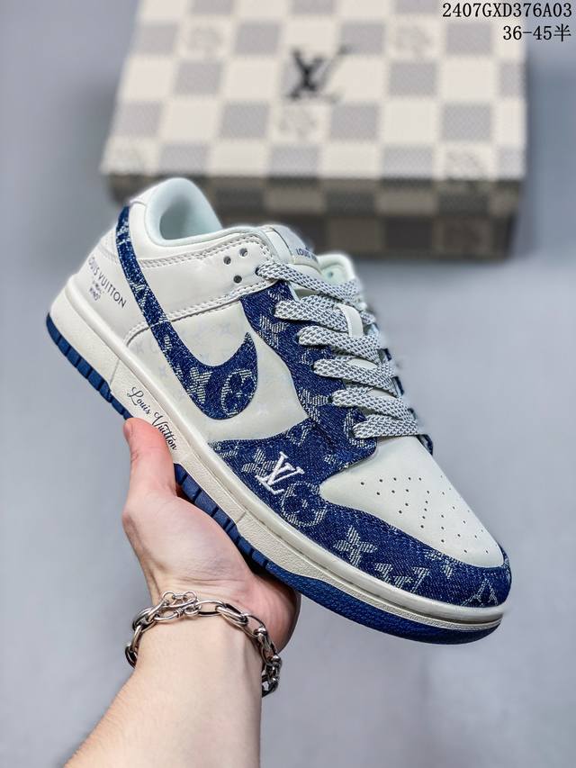 公司级 Nike Sb Dunk Low“Lv联名 深蓝牛仔” 周年高端定制 低帮休闲板鞋 定制鞋盒 大厂纯原品质出货 超高清洁度 皮料切割干净无任何毛边 细节