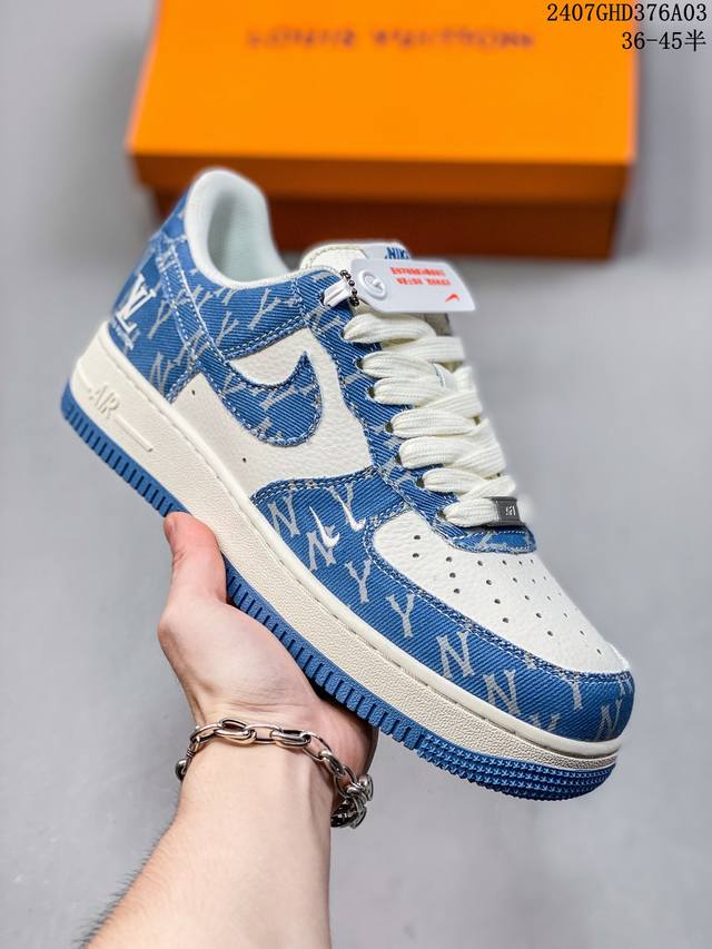 公司级nike Air Force 1 '07 Low “Lv联名--牛仔双小勾”空军一号 低帮 运动鞋 休闲鞋 折边针车 工艺难度大 原楦头原纸板 原装鞋盒