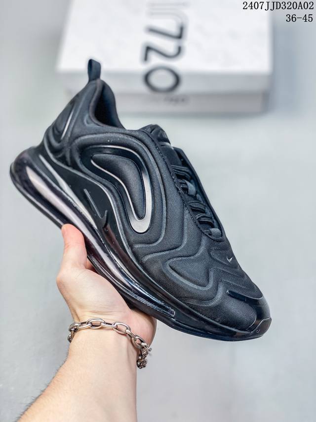 耐克 Nike Air Max 720 全新释出，气垫部分的全新升级，采用全掌一体式设计，整体极具未来感，鞋面部分以流线型凹凸结构组成。 货号：Cj0585-0