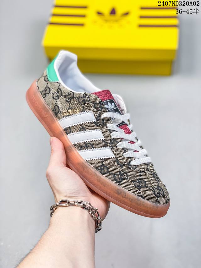 意大利奢侈品牌-古驰gucci X 德国运动品牌阿迪达斯adidas Originals Gazelle Esquisite Gucci 羚羊系列低帮复古百搭休