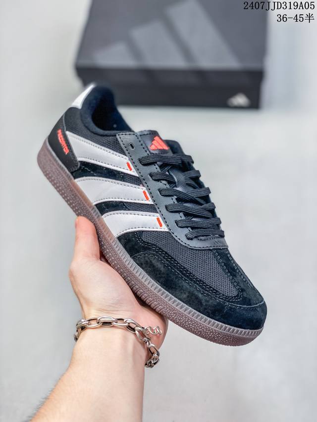 真标阿迪达斯adidas Predator Freestyle 复古单品 展示了高质量的工艺 带有装饰的超锁缝制和无缝的手感 柔软、柔软的皮革造型和标志性的3条