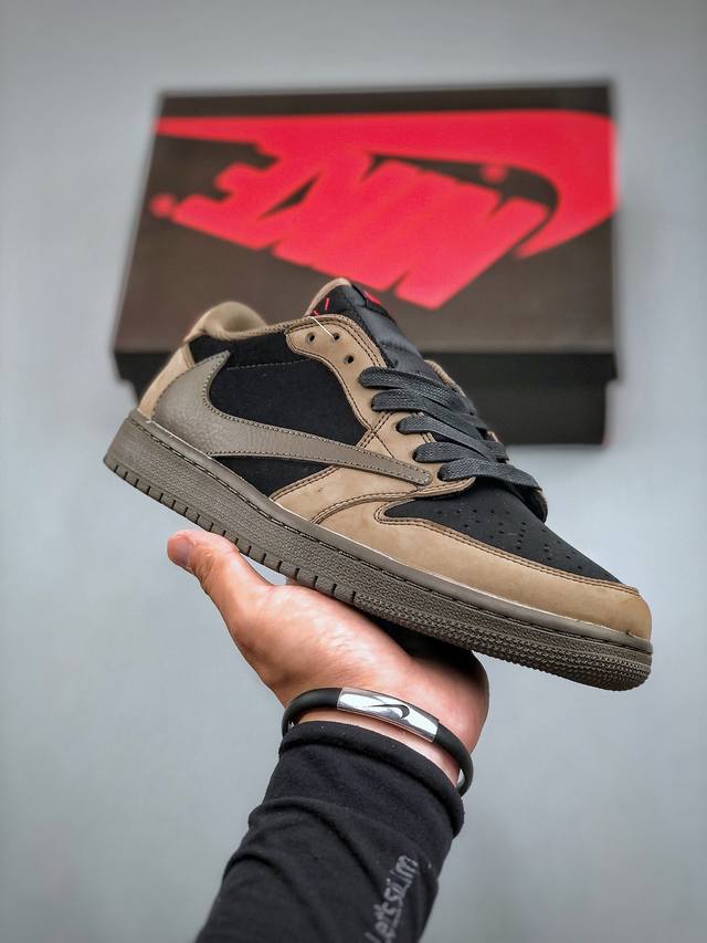 Aj1倒勾travis Scott X Air Jordan 1 ” Reverse Mocha “ Aj1乔1 Ts 闪电 联名倒钩 黑棕低帮文化篮球鞋 完美