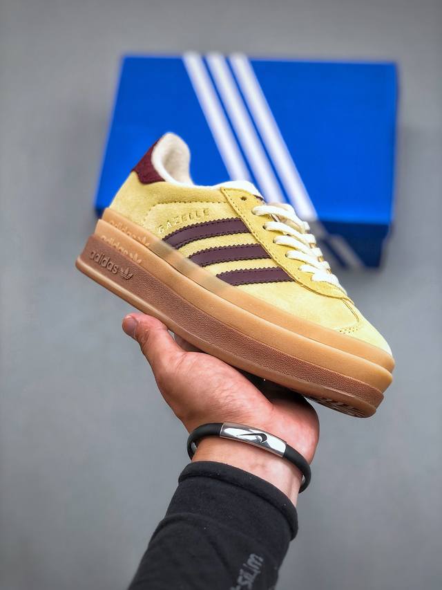 Adidas Originals Gazelle Bold 复古单品 黄色 三叶草厚底休闲防滑耐磨低帮板鞋 #原厂原数据版型 原厂皮料切割干净无任何毛边 鞋型细