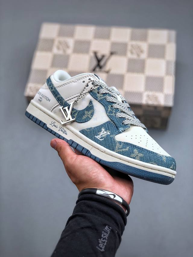 Nike Sb Dunk Low Lv联名-米白蓝牛仔 周年高端定制 低帮休闲板鞋 Xp3802-336 #定制鞋盒 大厂纯原品质出货 超高清洁度 皮料切割干净