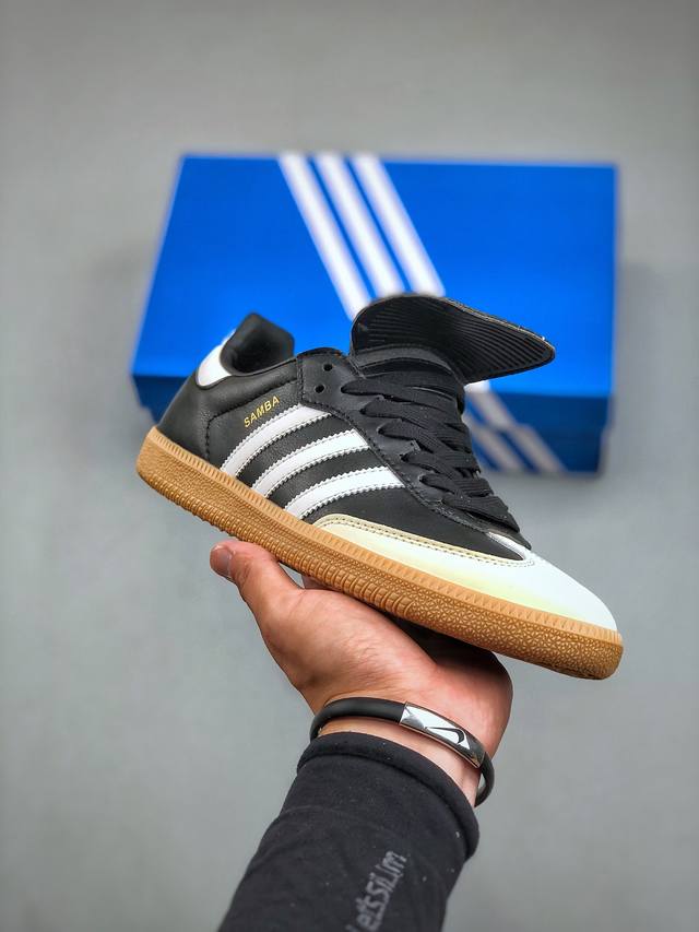 阿迪达斯 三叶草adidas Originals Samba Lt 桑巴舞系列绅士德训足球风百搭低帮休闲运动板鞋“长舌米白黑生胶底” #男女鞋半码制#采用粒面纹