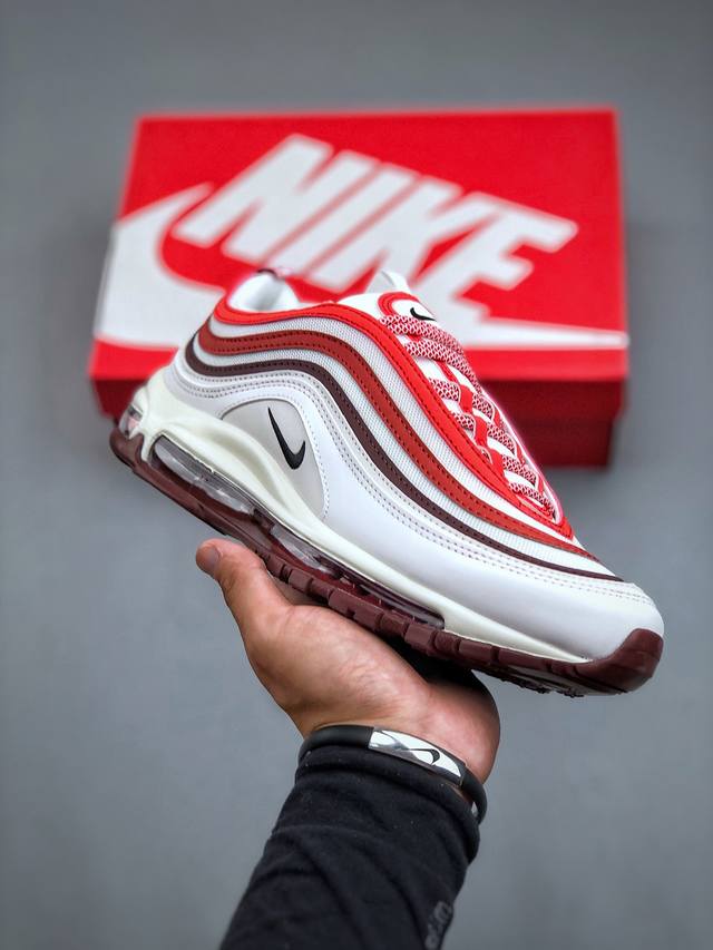 耐克nike Air Max 97 White Dune Red 系列复古气垫百搭休闲运动慢跑鞋男女鞋真标半码制#升级原楦开发楦型#采用全新电脑针车缜密针痕#回