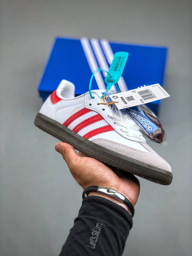 阿迪达斯 三叶草adidas Originals Samba Og桑巴舞系列绅士德训足球风百搭低帮休闲运动板鞋“白浅灰大学红生胶底”Ig1025尺码36-45