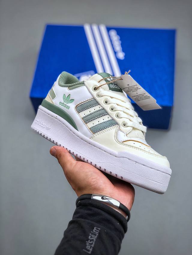 Adidas Forum Low Cl 三叶草低邦经典魔术贴复古板鞋 男女潮流头层皮休闲鞋原楦原数据开发 采用牛培皮革材质全头层皮鞋面 原盒原标 专供外贸渠道官