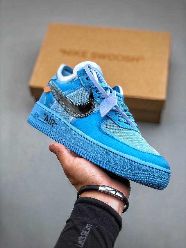 Off White X Nike Air Force 1 Low Ow 联名透明蓝 空军一号低帮休闲板鞋 Ao4606-400 #原装网纱 鞋面工整无皱褶 原厂