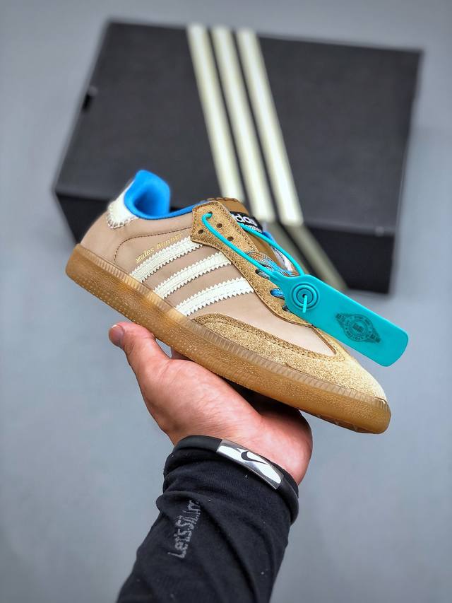 Adidas Originals Samba Classic”Tan White Gum“桑巴舞系列绅士德训足球百搭皮革板鞋“联名奶茶黄奶白蓝生胶底” 尺码：3