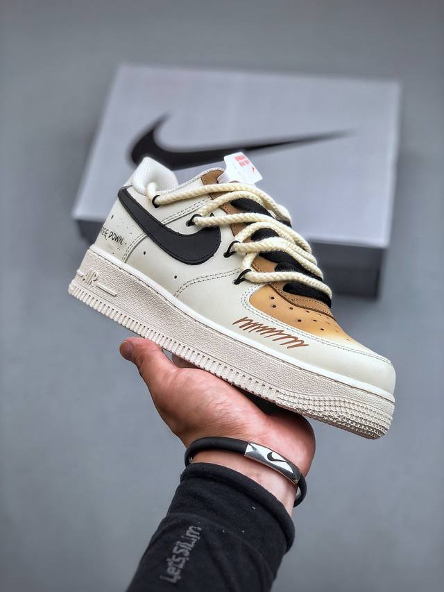 Nike Air Force 1 Low’07 卡布奇诺 喷绘 空军一号绑带低帮休闲板鞋 定制皮料 原厂3D打印 定制鞋盒 原楦原纸板 纯正空军版型 内置全掌气