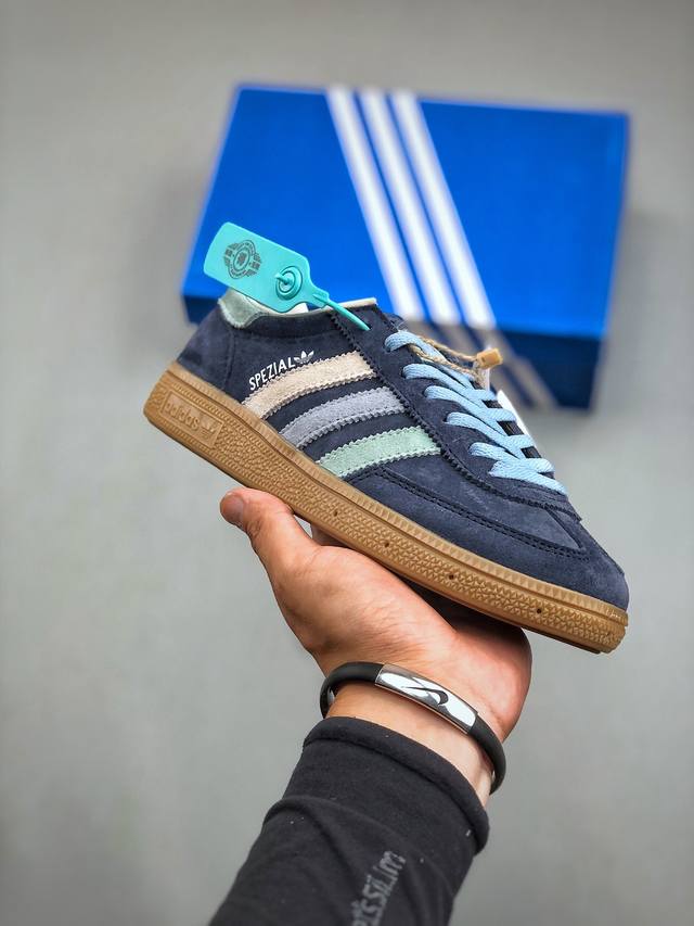 Adidas Originals Handball Spzl 手球运动员系列百搭休闲运动板鞋“翻毛黑薄荷蓝焦糖底”Ih7491 尺码：36-45 半